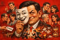 Gambar Ilustrasi Perilaku Main Belakang. Psikologi tentang orang berwajah ganda yang suka mengadu domba demi menjadi pusat perhatian dan keuntungan transaksi (doc. estoria)