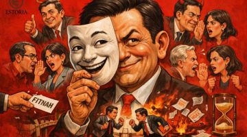 Gambar Ilustrasi Perilaku Main Belakang. Psikologi tentang orang berwajah ganda yang suka mengadu domba demi menjadi pusat perhatian dan keuntungan transaksi (doc. estoria)