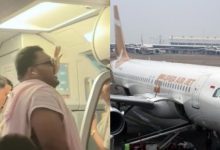 KOLASE. Penumpang menyampaikan protes di dalam kabin dan pesawat Super Air Jet di apron bandara setelah penerbangan mengalami keterlambatan berjam-jam. (istimewa/redaksi/estoria)